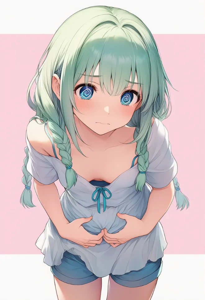 腹痛のポーズ(AIイラスト)|プロンプトと作例