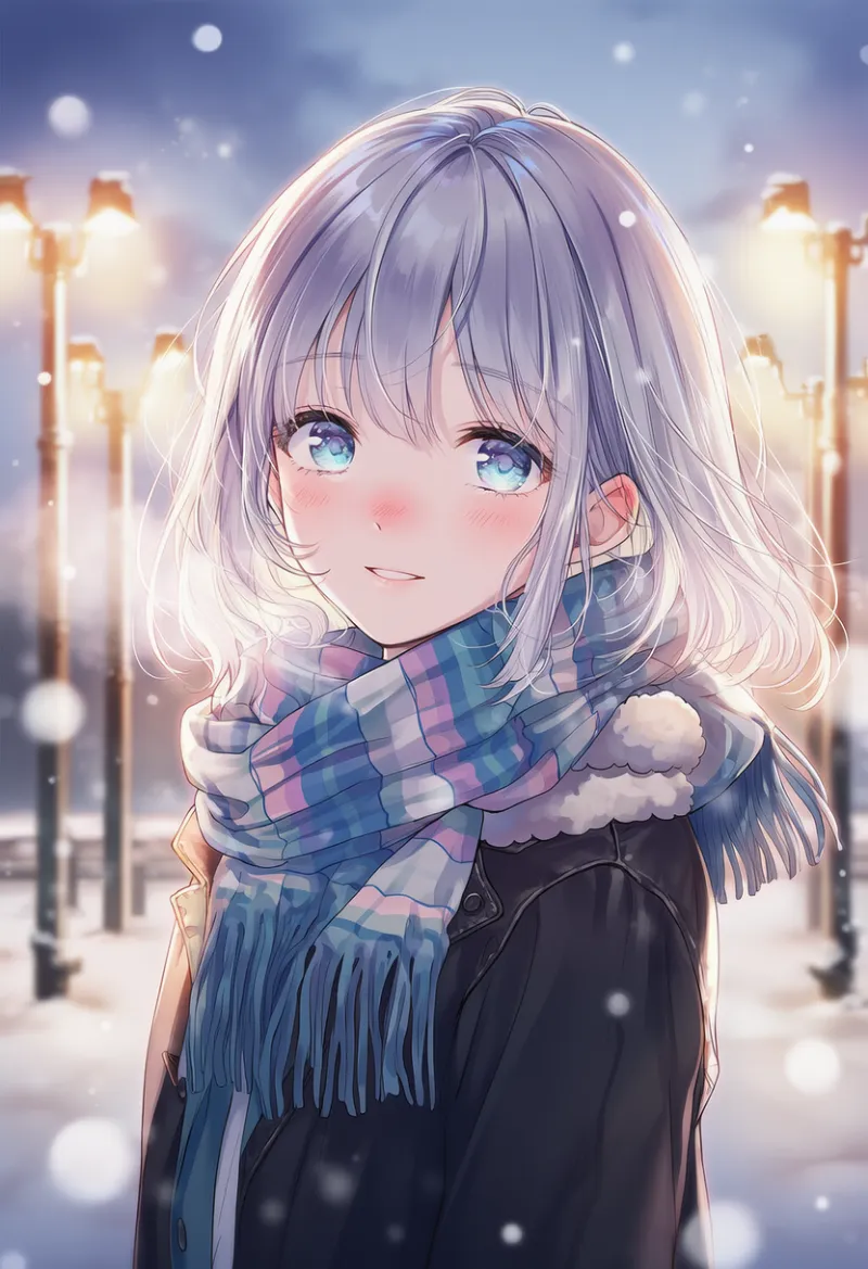 雪の中の街灯のAIイラスト｜プロンプト紹介