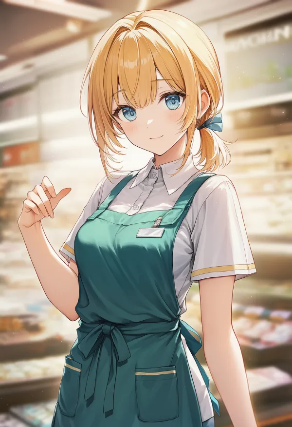 スーパーマーケット店員のプロンプト|AIイラスト作例
