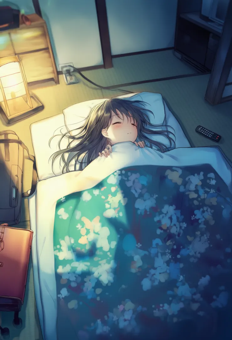 和室の寝室で寝ているシーンのプロンプト｜NovelAI生成の作例