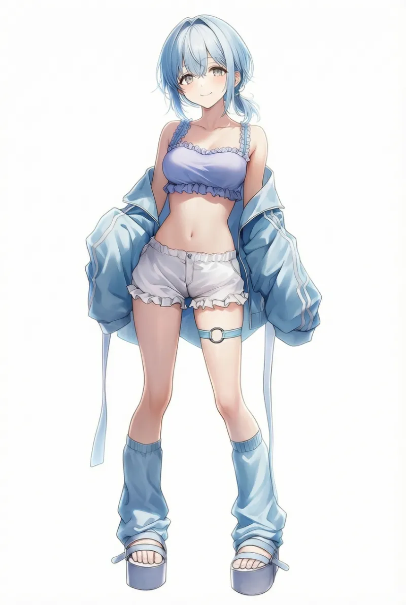 水色オフショルジャージメイド|天使界隈ファッションのプロンプト