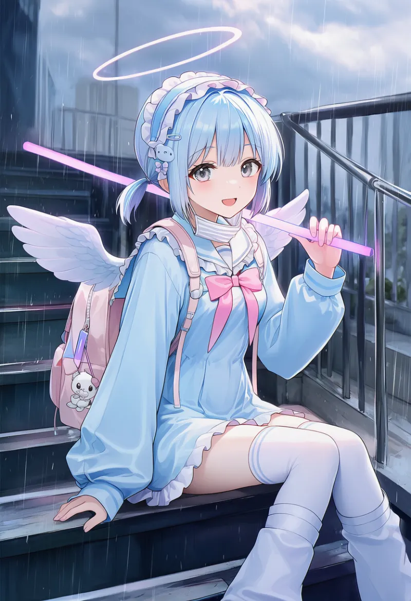 白翼×水色セーラーワンピ|天使界隈ファッションのプロンプト