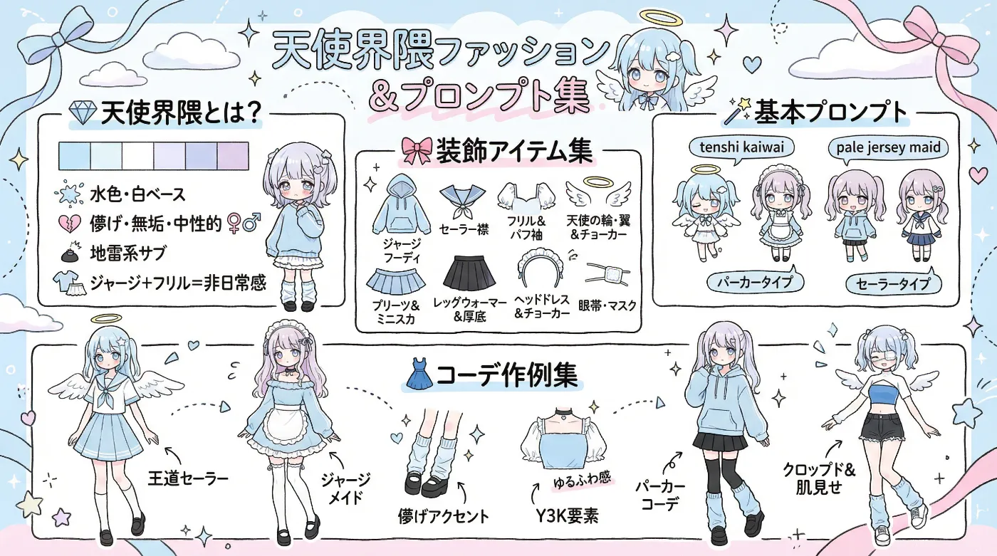 天使界隈ファッションのプロンプト集の案内画像