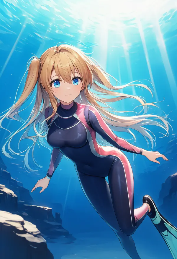 水中に差し込む光のAIイラスト|プロンプト紹介用