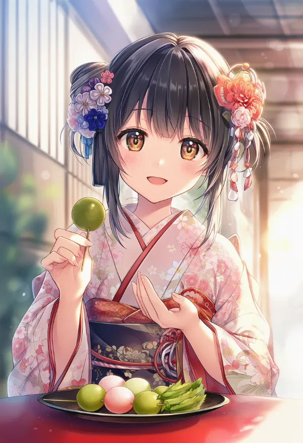 和菓子のプロンプトとAIイラストの作例