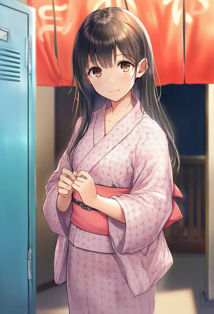 旅館の銭湯の入り口風の部屋の再現用プロンプトとAIイラスト作例