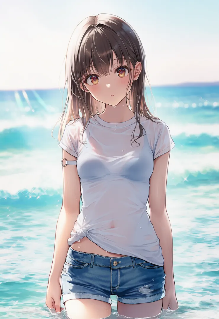 服が濡れる状態を指定するプロンプト｜AIイラストの作例-2