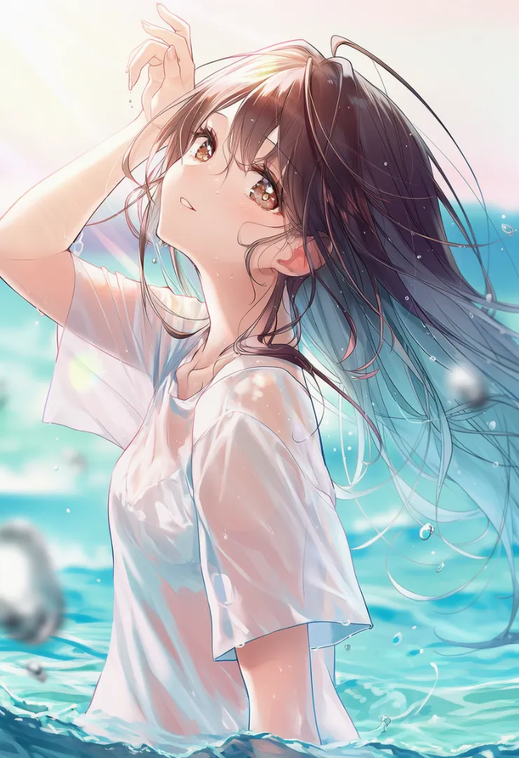 服が濡れる状態を指定するプロンプト｜AIイラストの作例-1