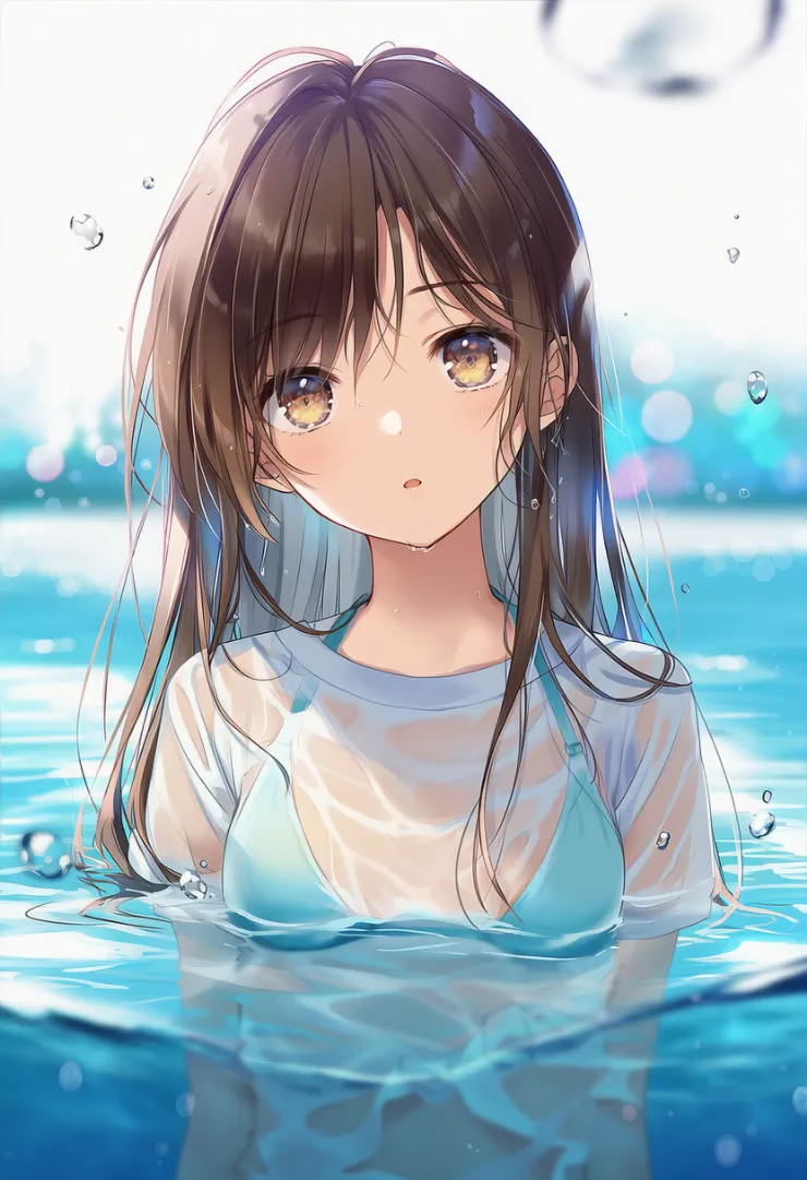 服が濡れて透ける表現を指定するプロンプト｜AIイラストの作例