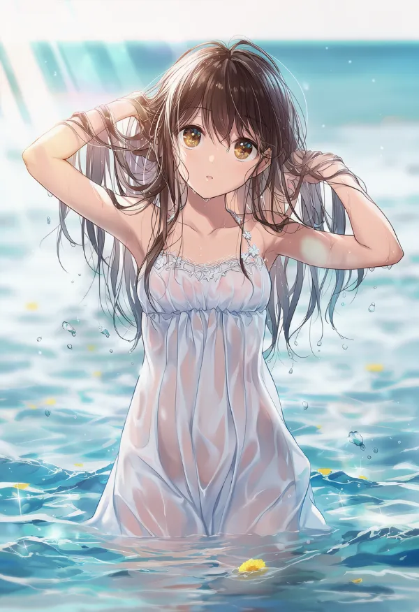 濡れたワンピースを再現するプロンプト｜AIイラストの作例