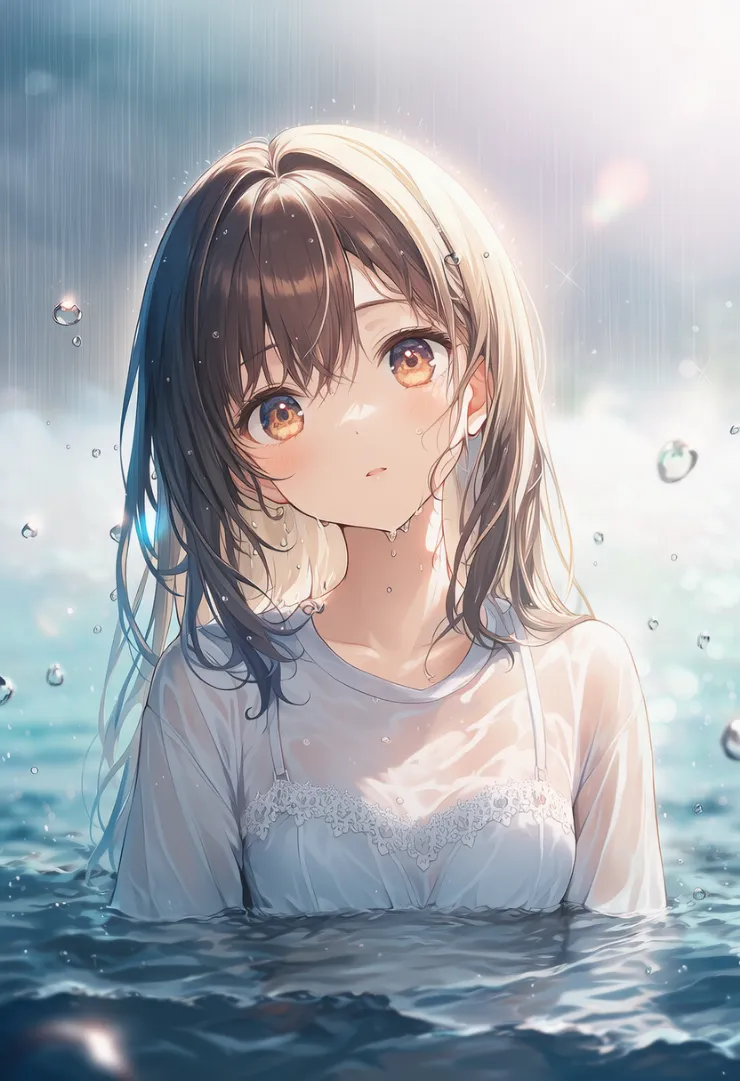 髪が濡れる・張り付く状態を指定するプロンプト｜AIイラスト作例