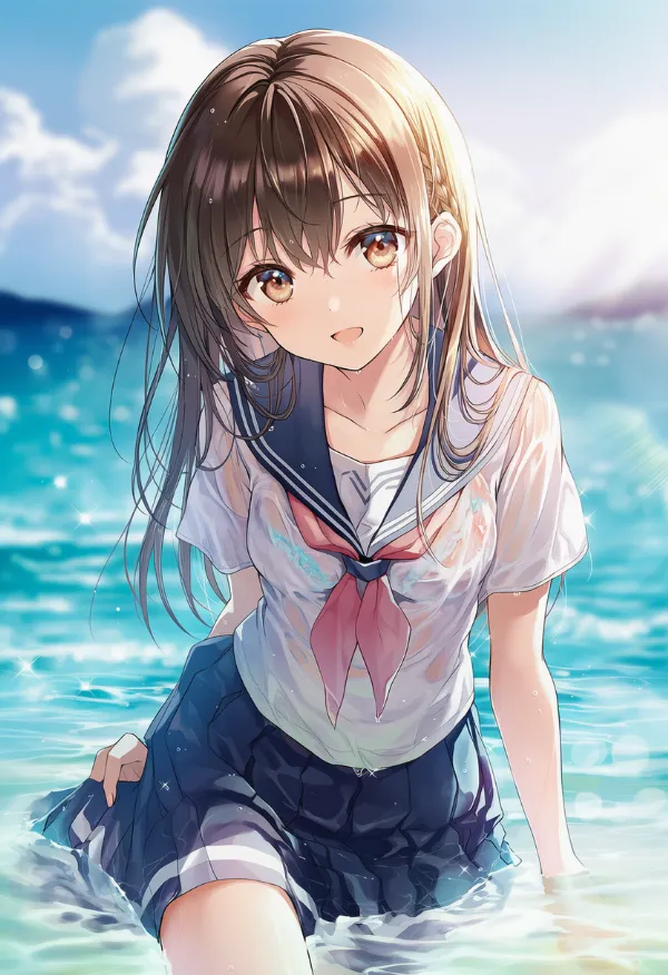 濡れたセーラー服を再現するプロンプト｜AIイラストの作例