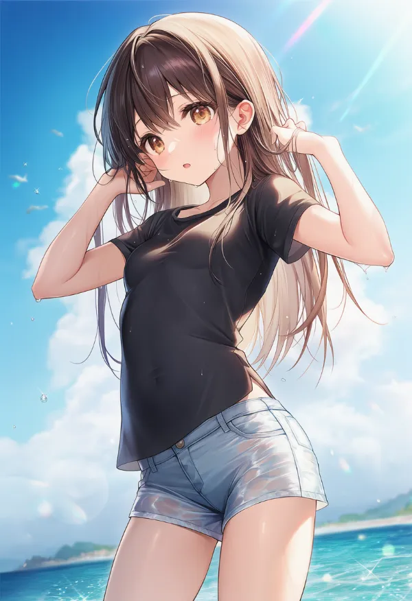 濡れたショーパンを再現するプロンプト｜AIイラストの作例