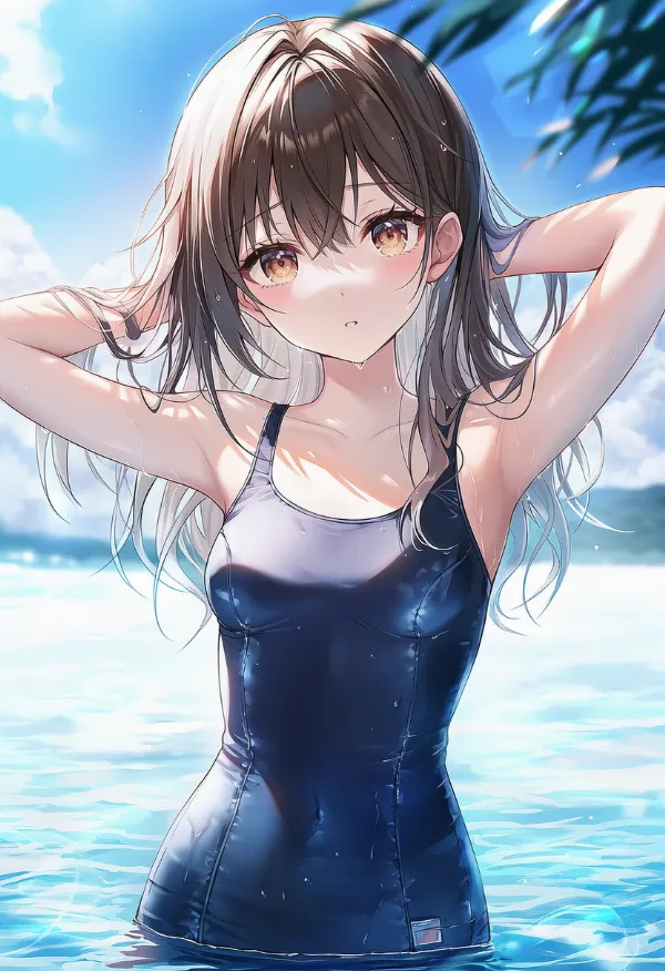 濡れたスクール水着を再現するプロンプト｜AIイラストの作例