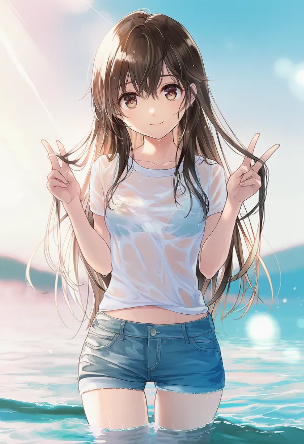 濡れたシャツを再現するプロンプト｜AIイラストの作例