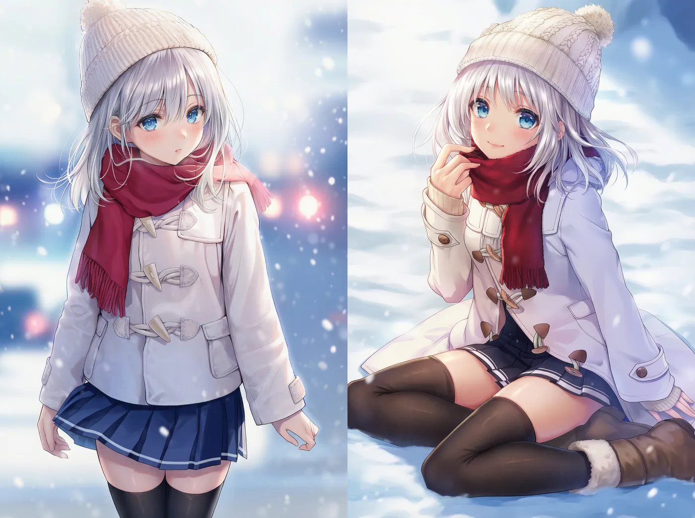 ダッフルコートの冬服プロンプト｜AIイラスト