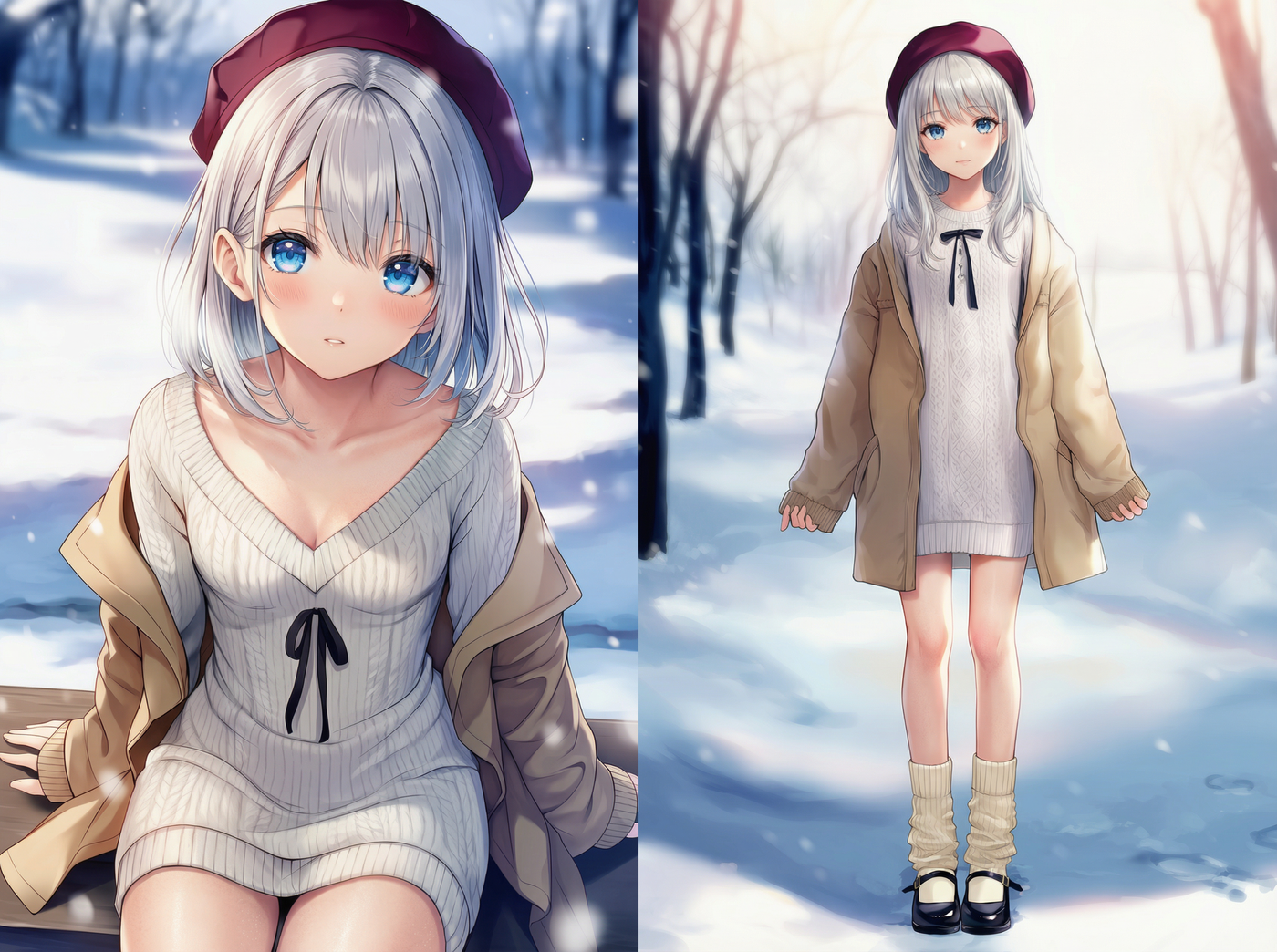 ニットワンピ＋コートの冬服プロンプト｜AIイラスト
