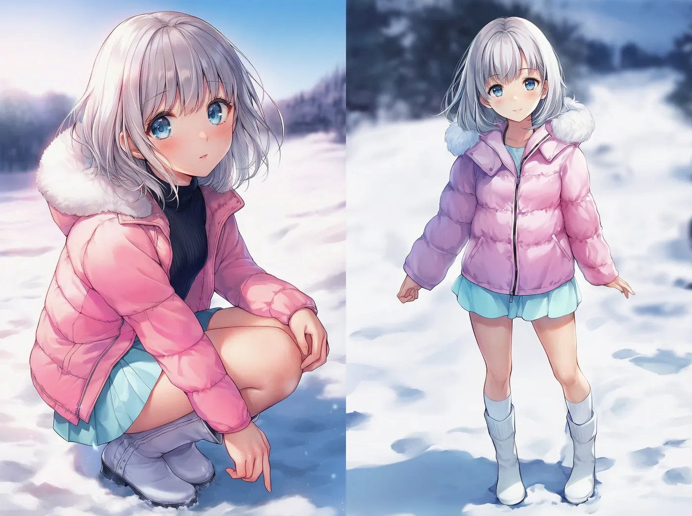 ダウンジャケット（可愛い系）の冬服プロンプト｜AIイラスト