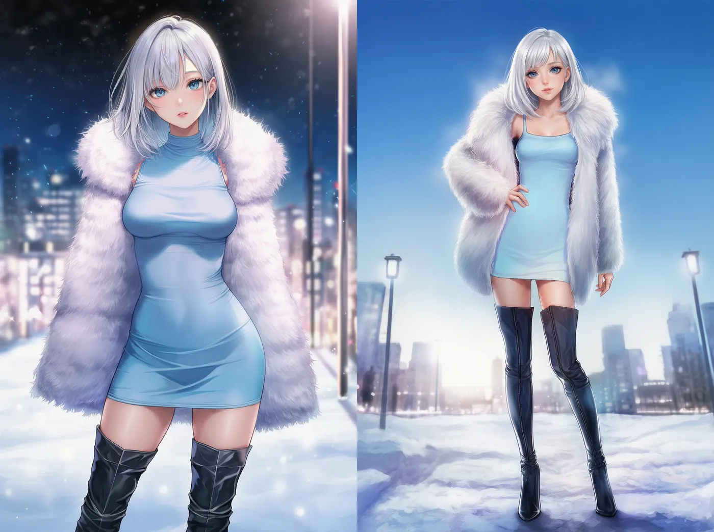 ファー付きコートで高級感のある冬服のプロンプト｜AIイラスト