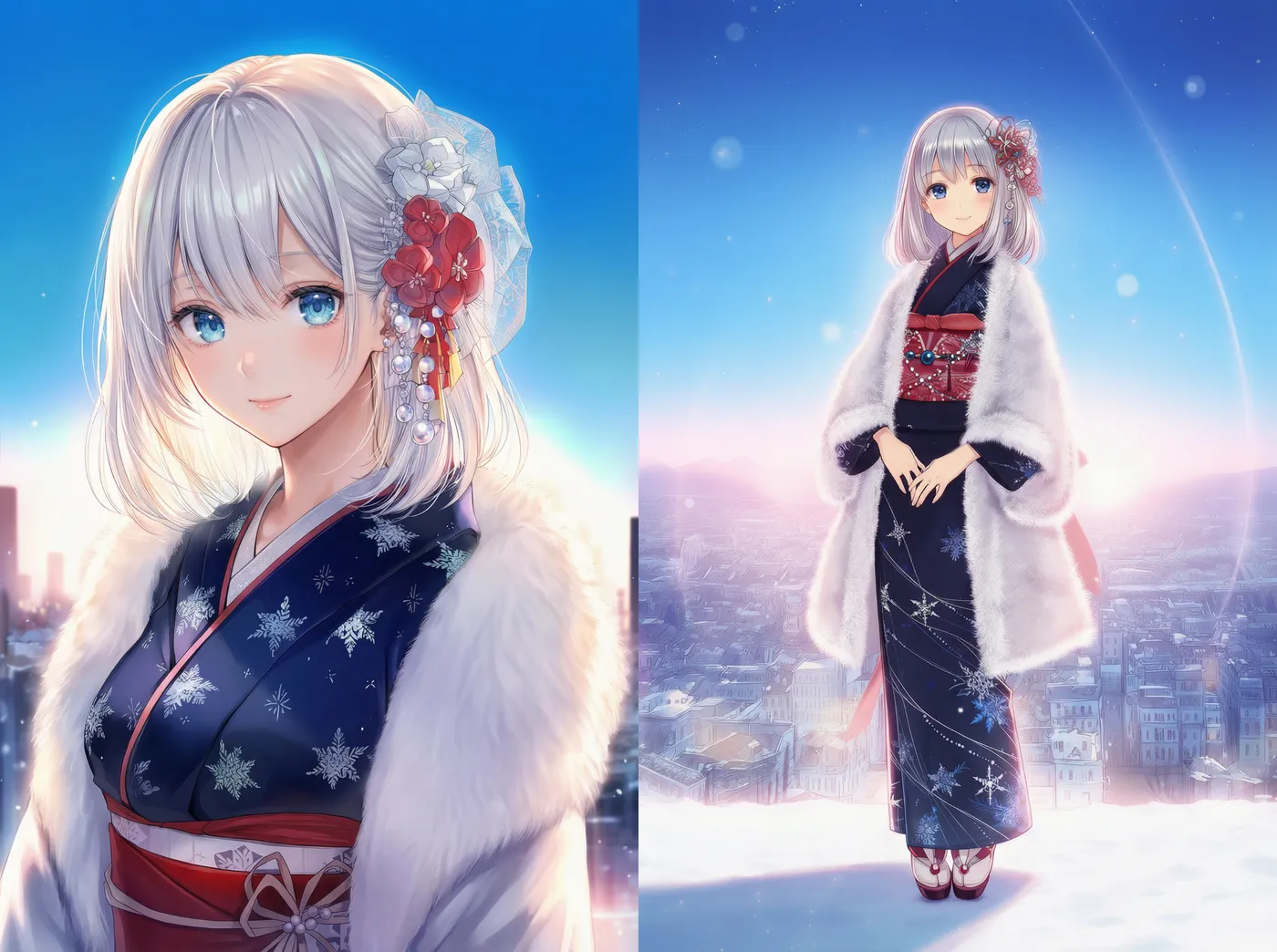 冬の和服・着物のプロンプト｜AIイラスト