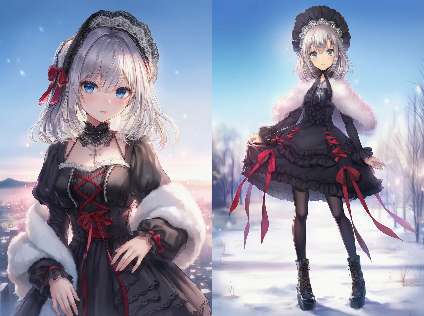 ゴスロリ冬服のプロンプト｜AIイラスト