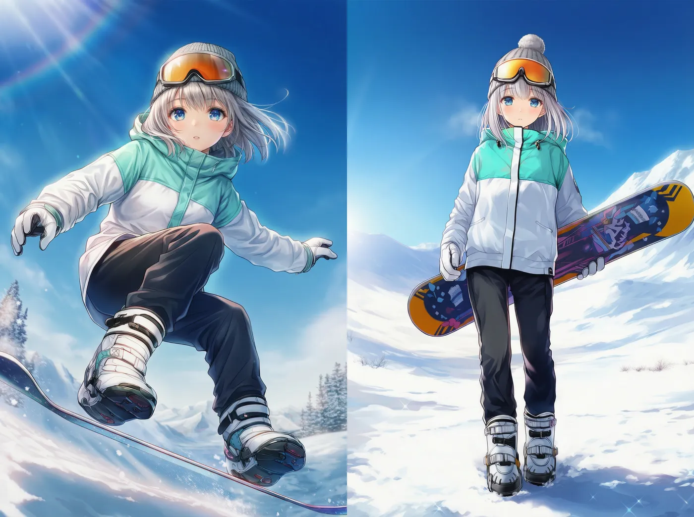 スノボ女子の冬服のプロンプト｜AIイラスト