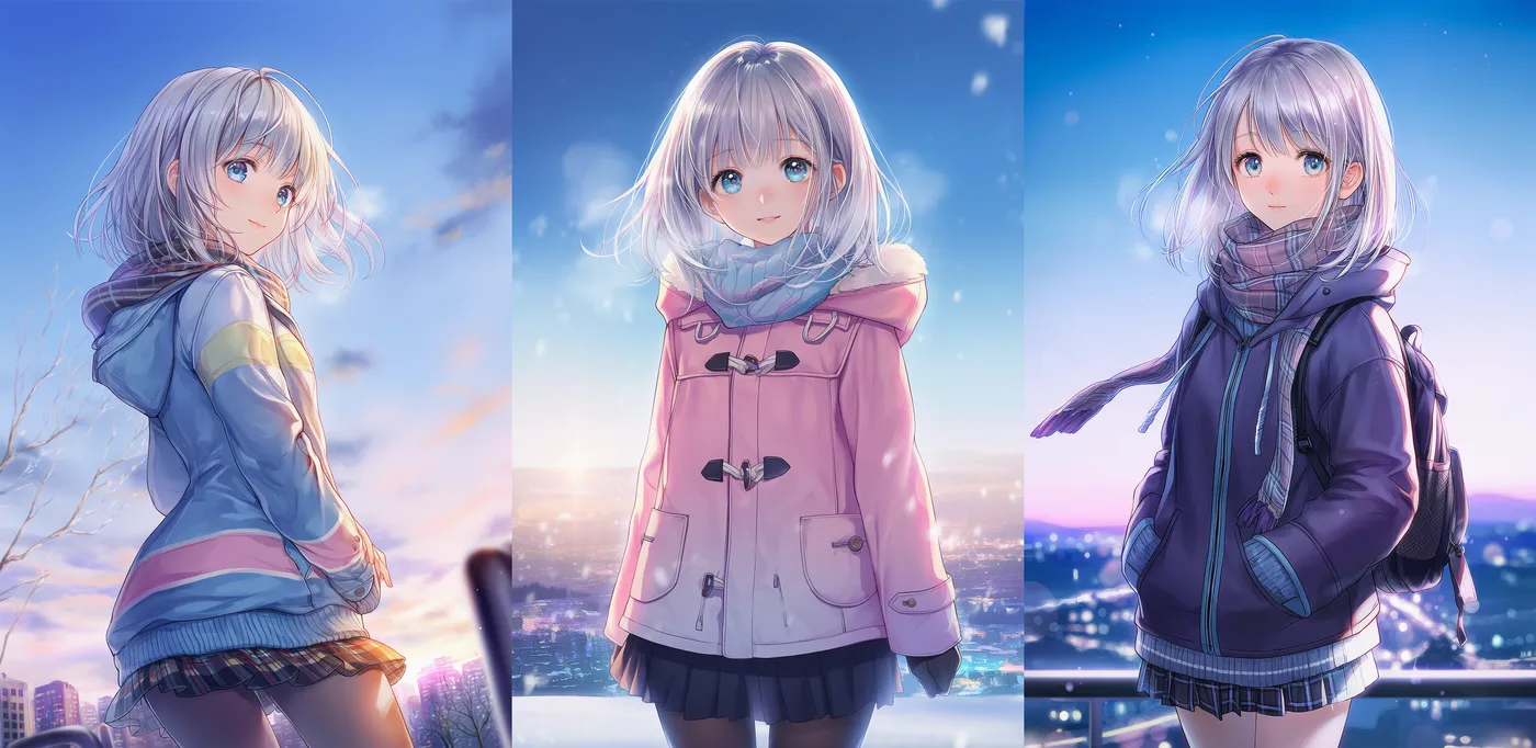 カラフルな冬服のAIイラストの作例｜プロンプト紹介