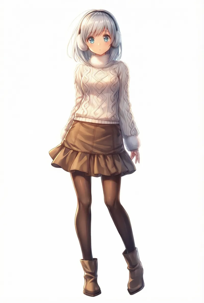 ノルディック柄ニット×フレアスカート｜冬服コーデのプロンプト