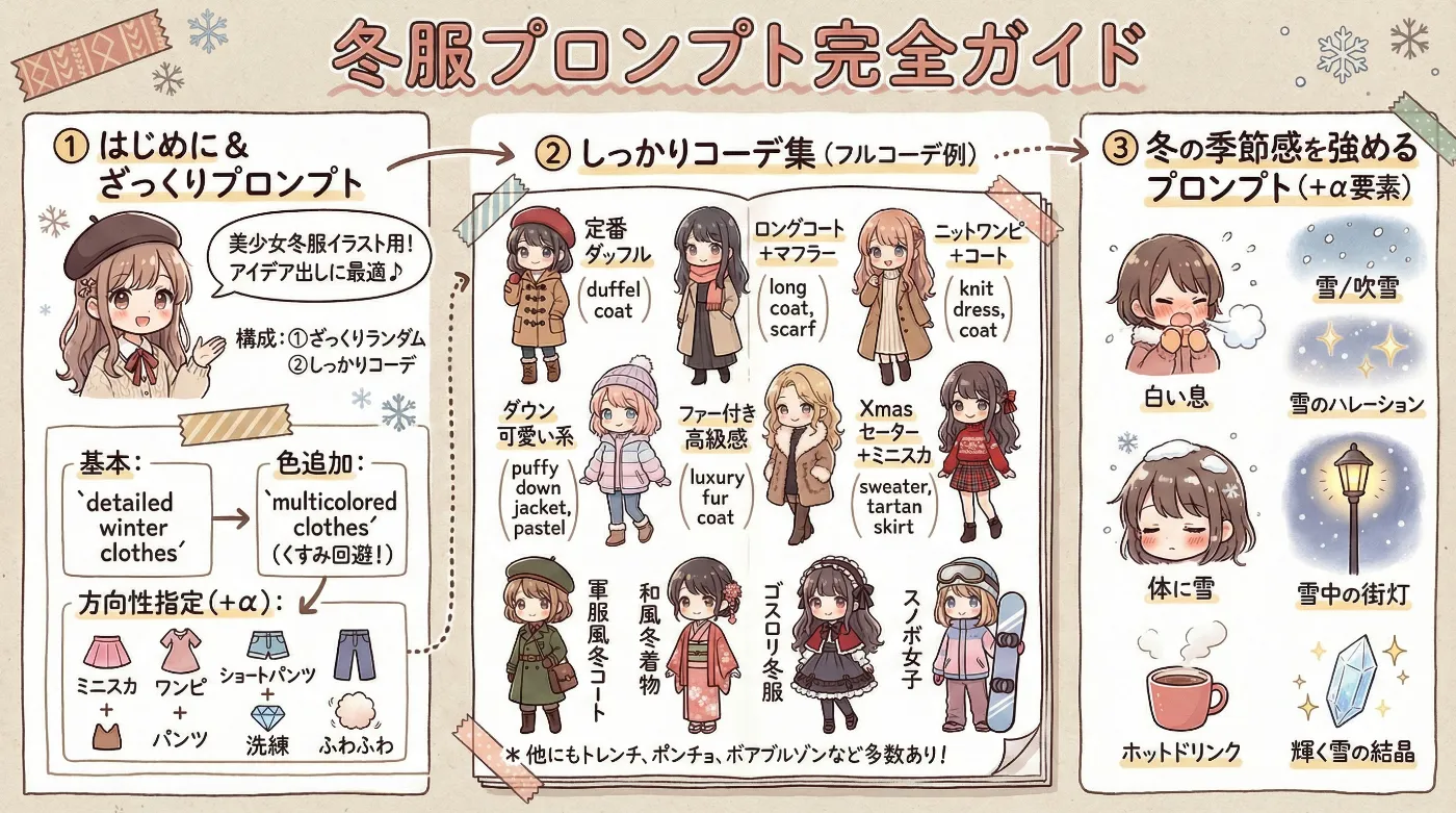 冬服プロンプト集まとめ【ランダム生成とフルコーデ対応】