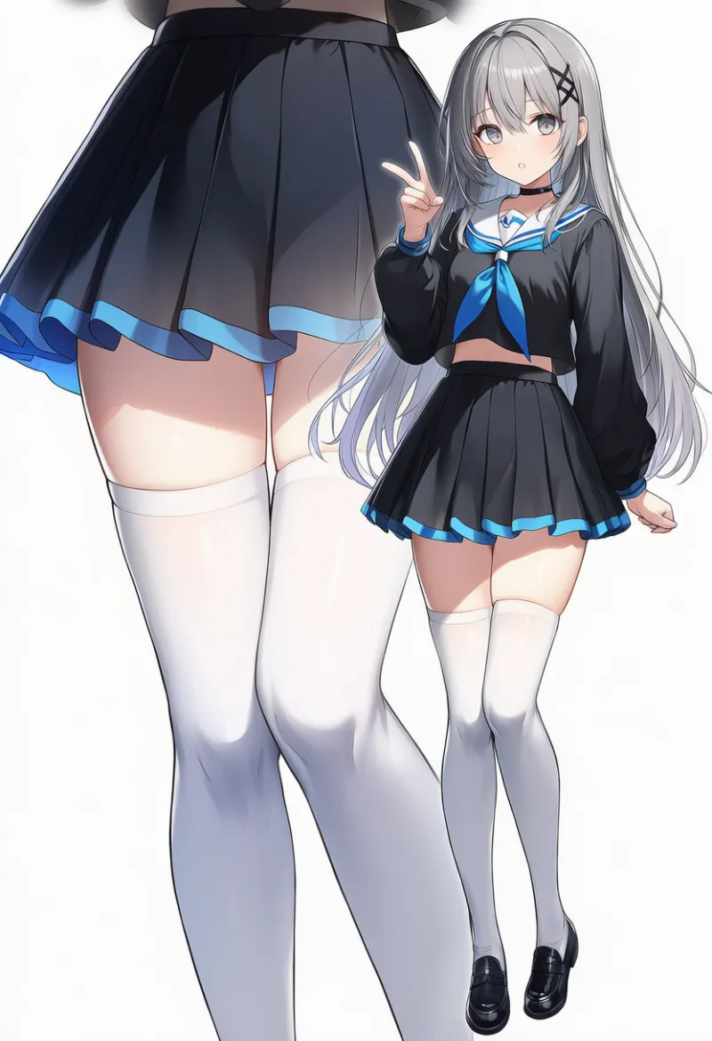 ズームレイヤーを用いたAIイラストの作例（黒セーラー服）