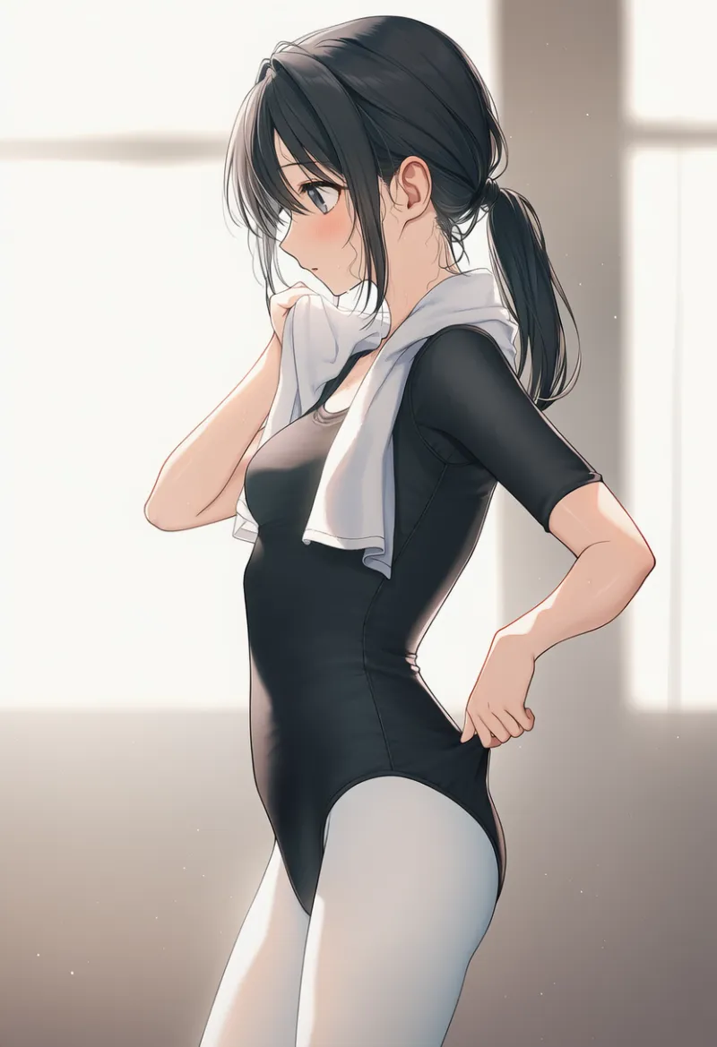 レオタードを整える仕草のAIイラスト｜プロンプト紹介