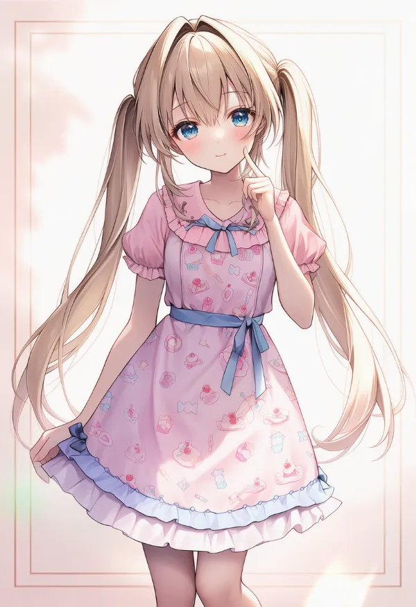 カップケーキ柄の服｜ゆめかわいいコーデのモチーフのプロンプト（AIイラスト）