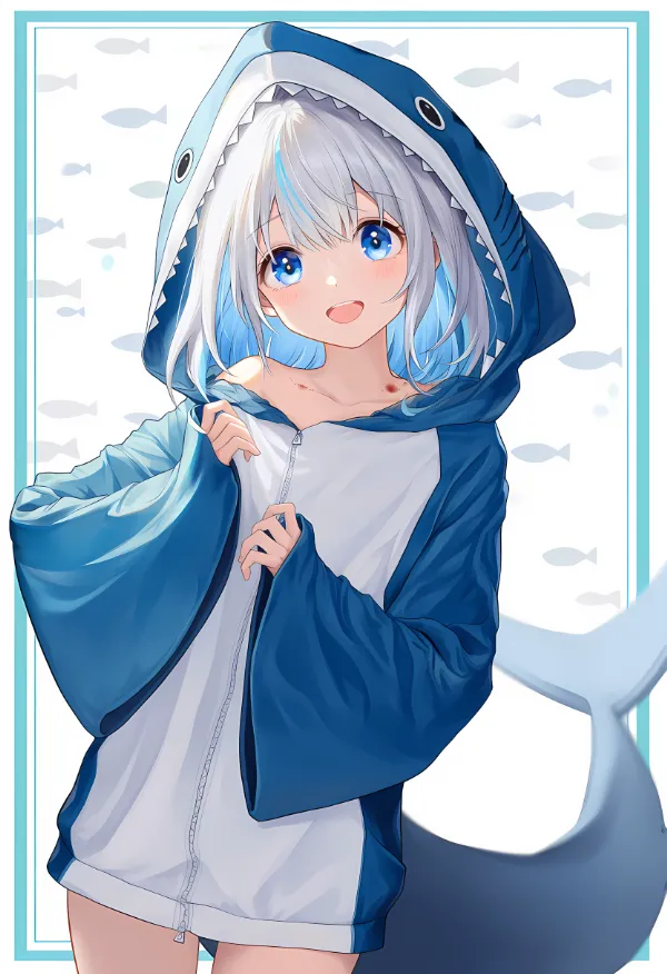 サメの動物コスプレをしている美少女AIイラストの作例
