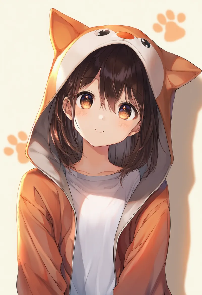 動物耳付きのフードのプロンプト｜動物コスプレAIイラスト