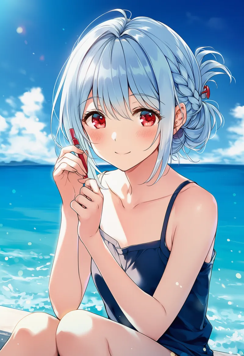 チークを塗る動作のAIイラスト｜プロンプト紹介