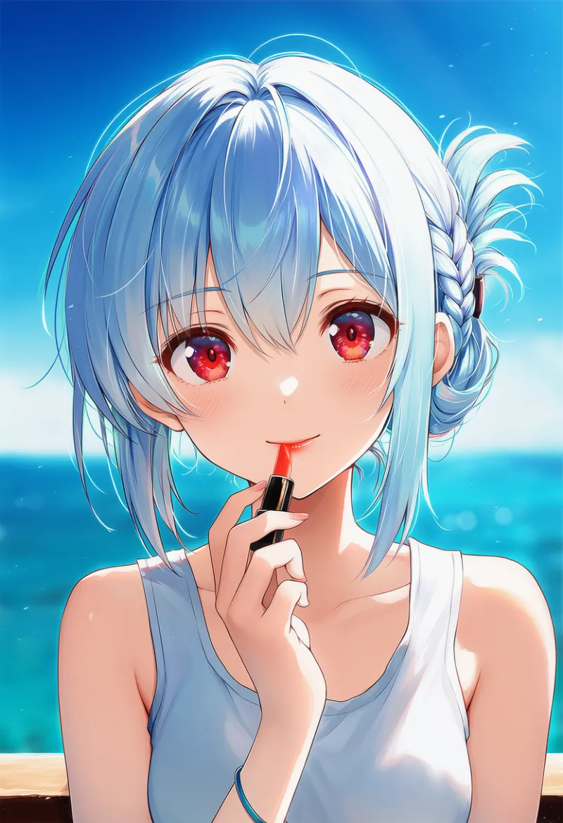 口紅を塗るポーズのAIイラスト｜プロンプト紹介