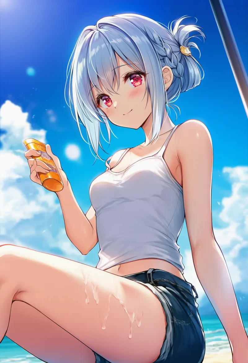 ローションを塗る動作のAIイラスト｜プロンプト紹介