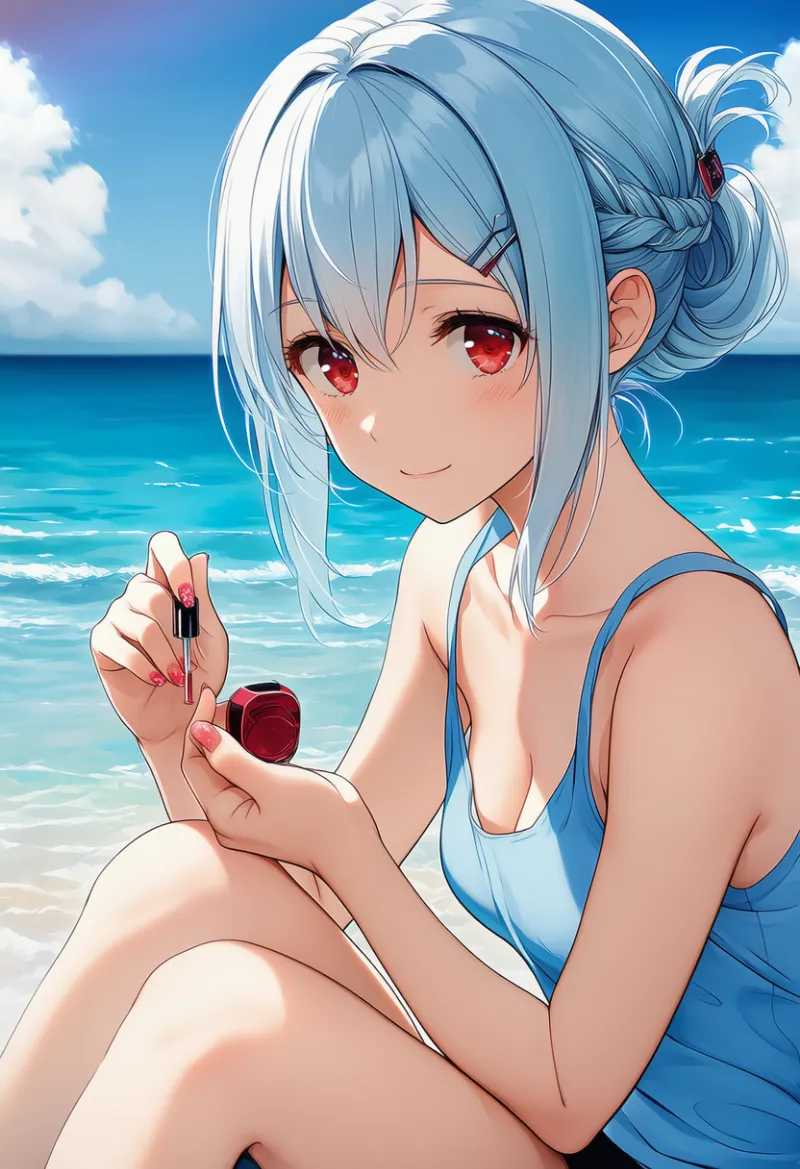 マニキュア・ネイルを塗るポーズのAIイラスト｜プロンプト紹介