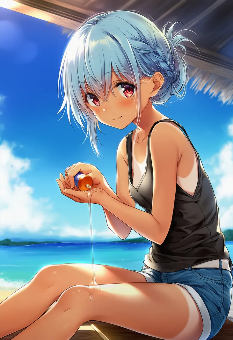 オイルを塗る動作のAIイラスト｜プロンプト紹介