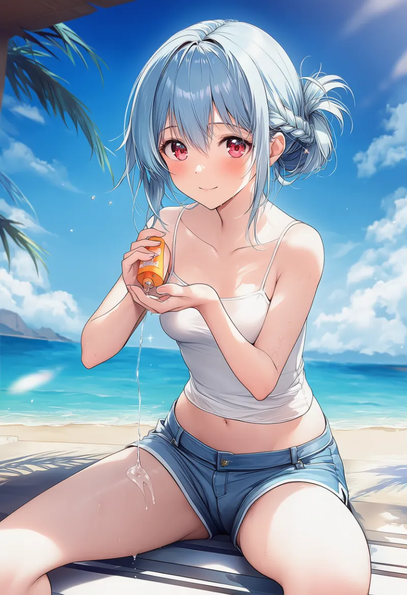 日焼け止めを塗る動作のAIイラスト｜プロンプト紹介