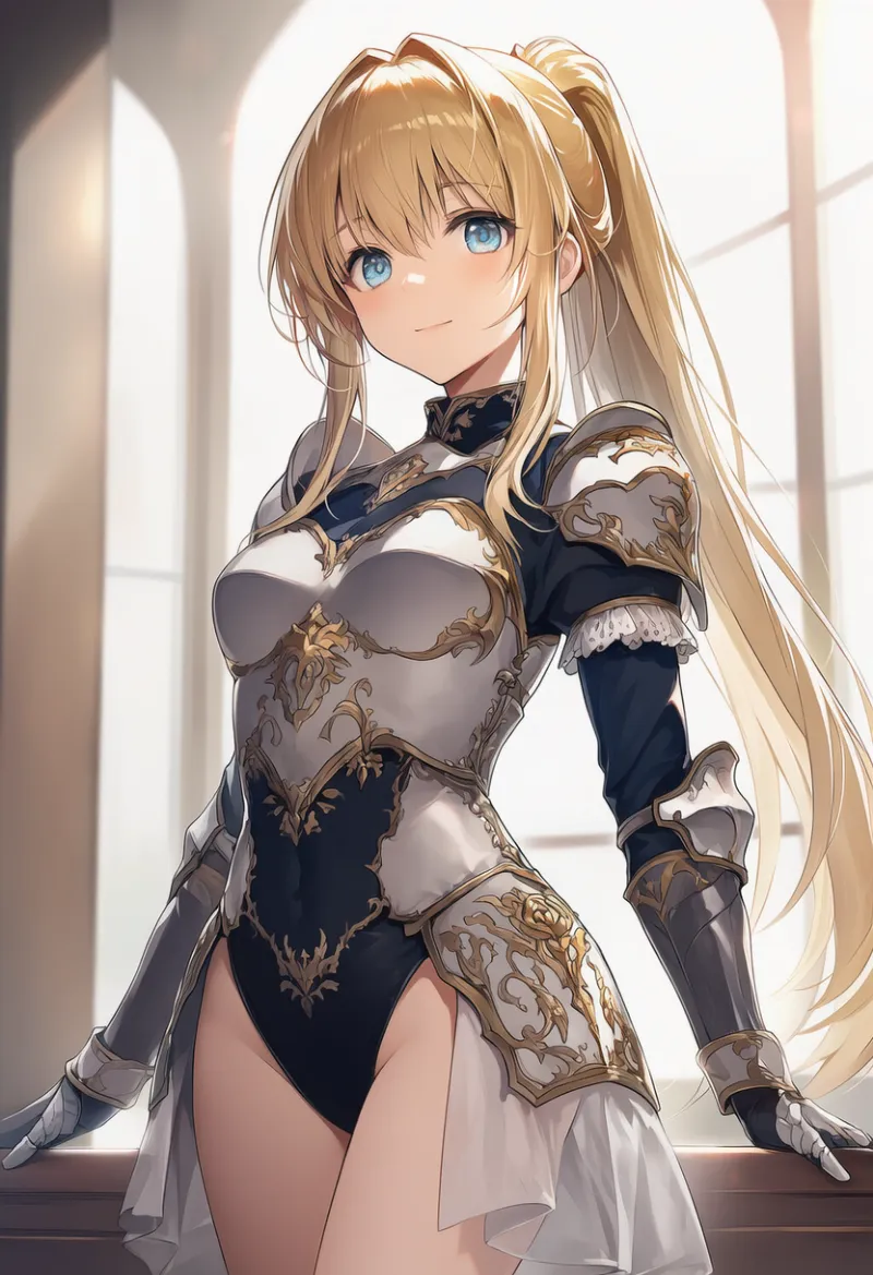 鎧の下にレオタードを着たAIイラスト｜プロンプト紹介