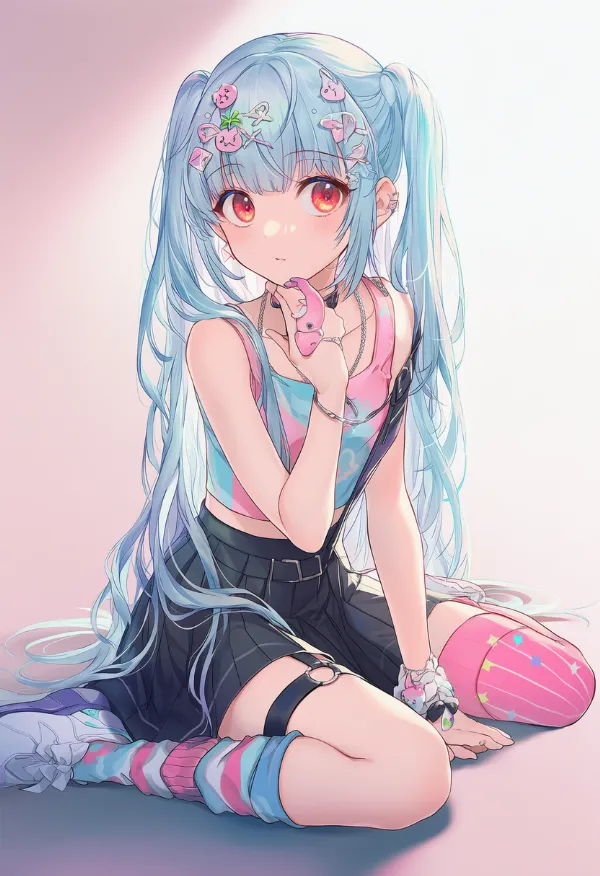 左右非対称のレッグウェアー|デコラファッション用のプロンプトとAIイラスト