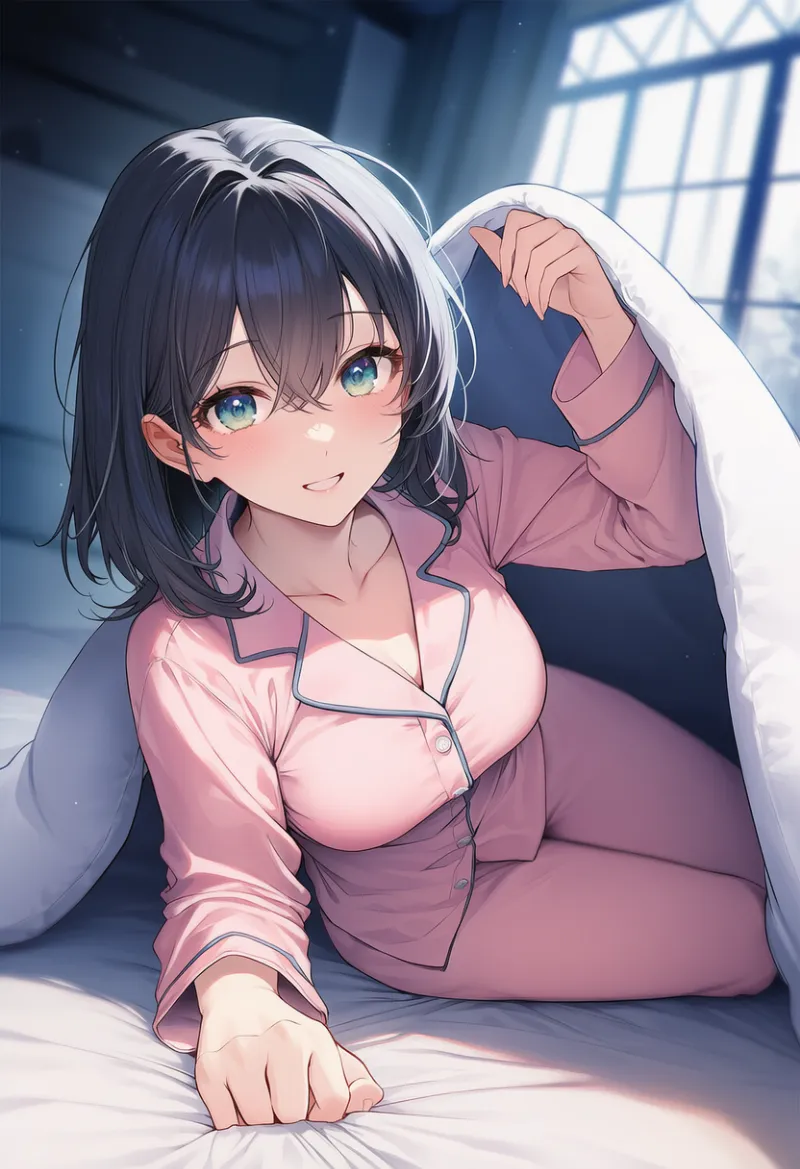 ベッドに誘うポーズを再現したAIイラストとプロンプト