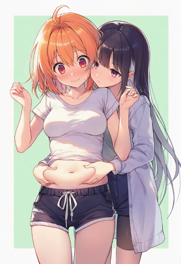 お腹を掴むAIイラスト|プロンプト紹介