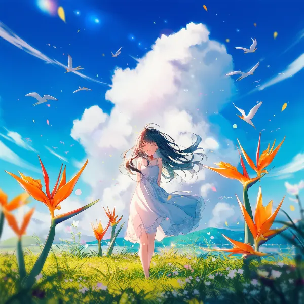 極楽鳥花のプロンプト紹介｜熱帯・エキゾチック系の花・AIイラスト