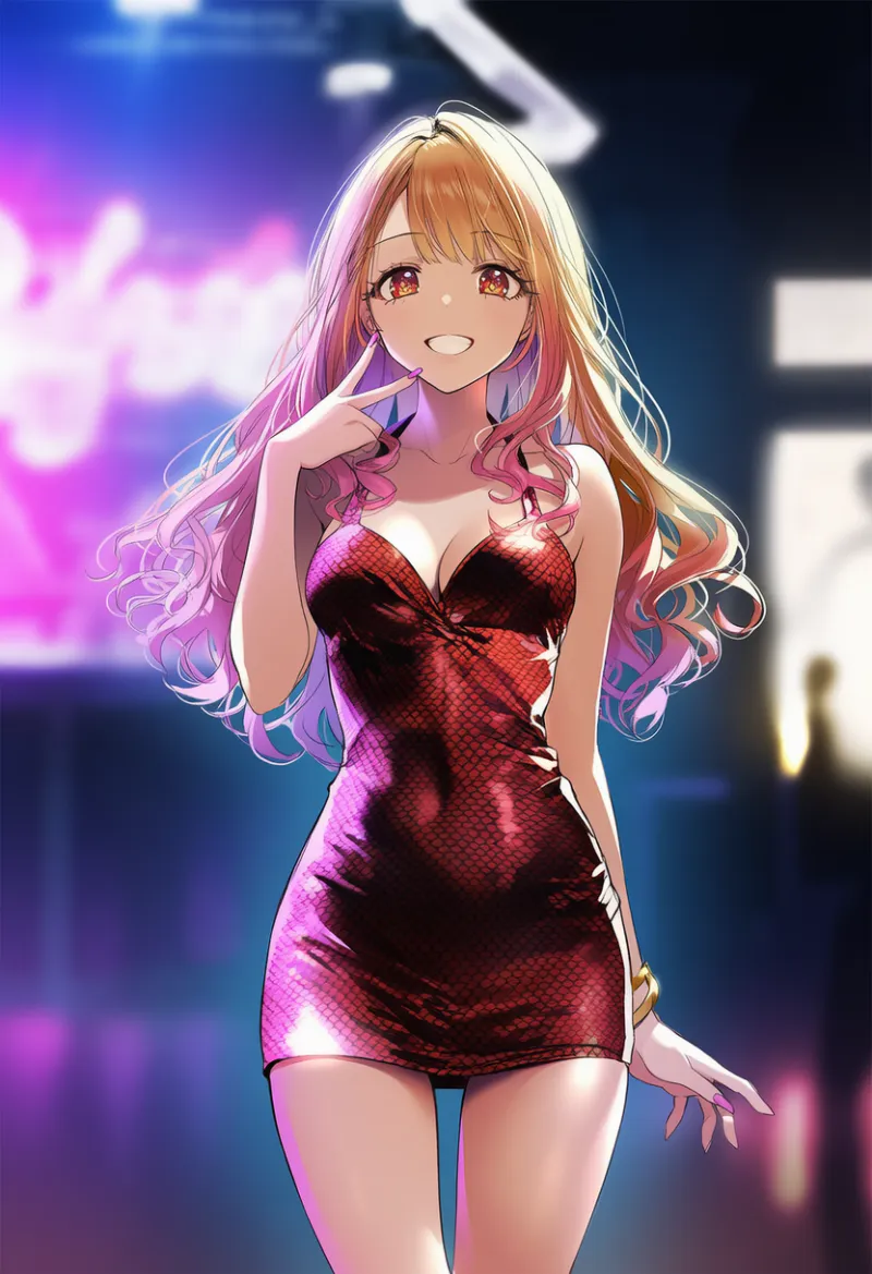 ボディコンドレスを着た美女のAIイラストの作例