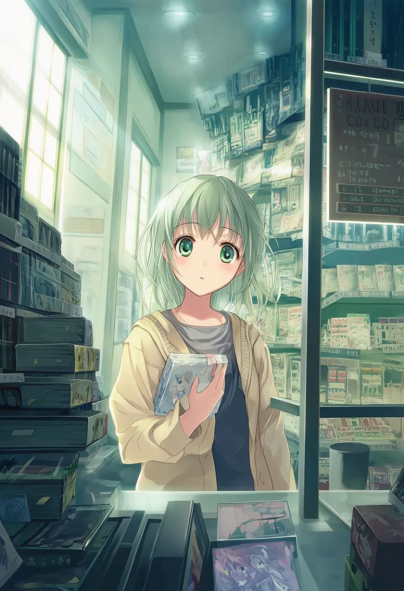 本屋の店内のAIイラスト作例とプロンプト紹介