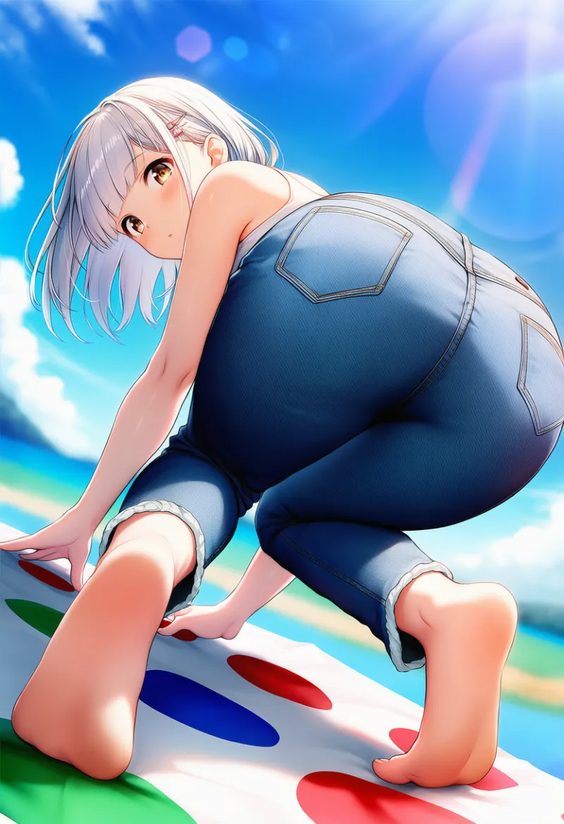 お尻を上げて爪先立ちの姿勢|ツイスター系ポーズのプロンプト