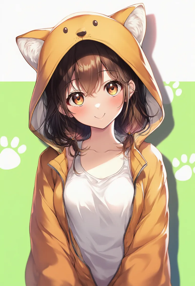 動物コスプレ衣装を中央開きにしている状態のプロンプト｜AIイラスト