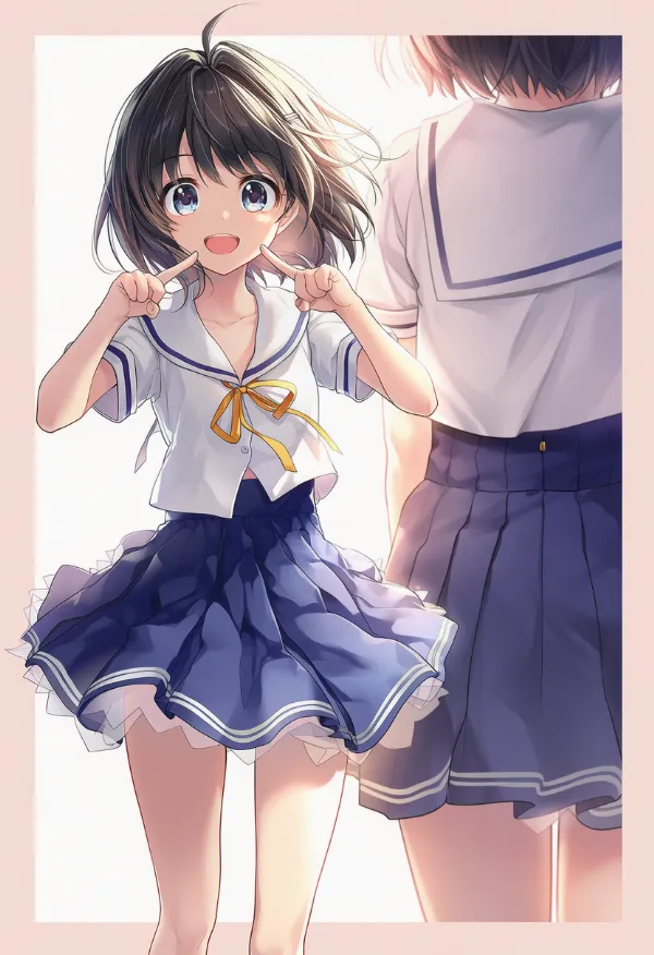 制服に円形に広がるスカートを加えてアレンジした服のAIイラスト作例